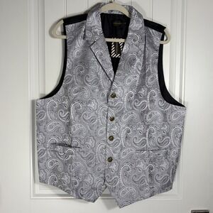 DiBanGu Mens Silver Paisley Silk Vest Set Bow Tie Pocket Square Cufflinks XL
